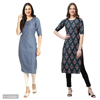 Straight Multicoloured Printed Crepe Kurta Pack Of 2