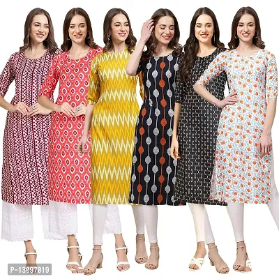 Women Crepe Digital Printed Straight Kurti  Pack of 6-thumb0