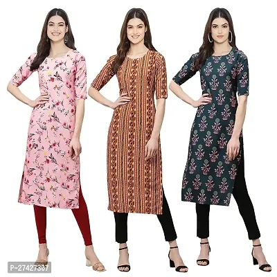 Stylish Multicoloured Crepe Stitched Kurta For Women Pack of 3-thumb0