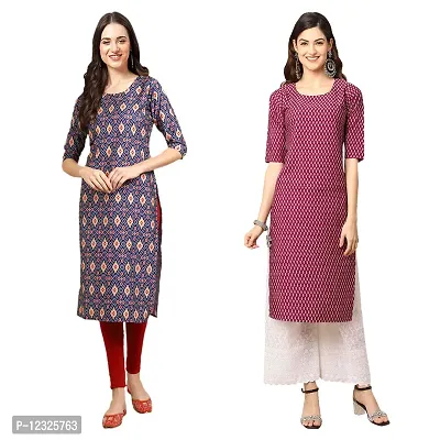 Straight Multicoloured Printed Crepe Kurta Pack Of 2-thumb0