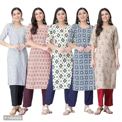 New Crepe Printed Kurtis Combo For Women Pack Of 5-thumb0