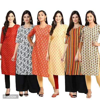 Women Crepe Digital Printed Straight Kurti  Pack of 6-thumb0