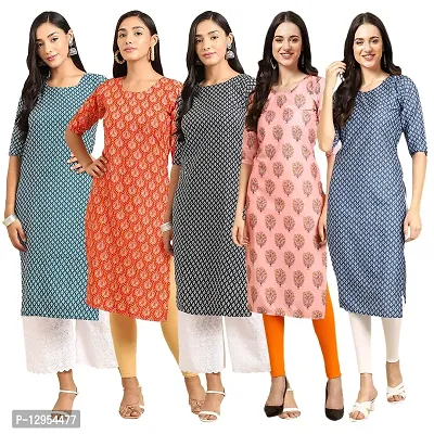 Stylish Crepe Digital Printed Straight Kurti For Women Pack of 5