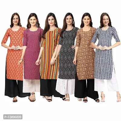 Women Crepe Digital Printed Straight Kurti  Pack of 6