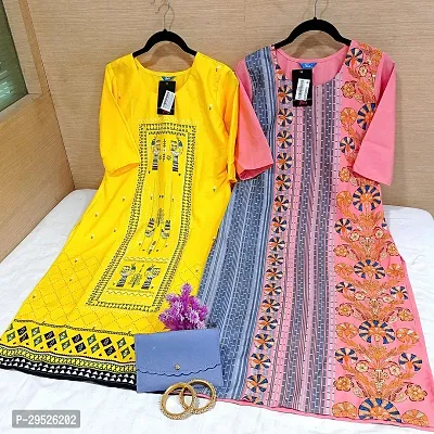 Stylish Multicoloured Crepe Stitched Kurta For Women Combo Of 2-thumb0