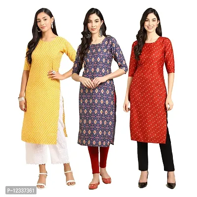 Elite Crepe Printed Straight Stitched Kurta For Women- Pack Of 3-thumb0