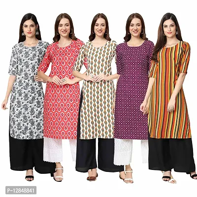 Straight Multicoloured Printed Crepe Kurta Pack Of 5-thumb0