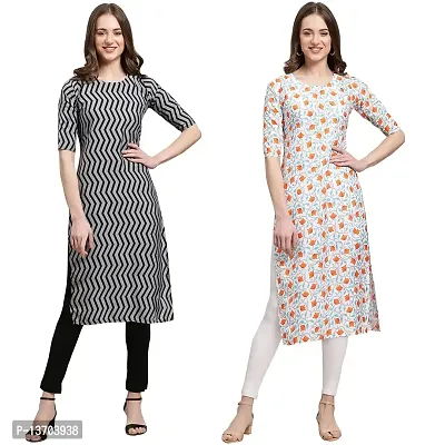 Stylish Crepe Printed Straight Kurta For Women- Pack Of 2-thumb0