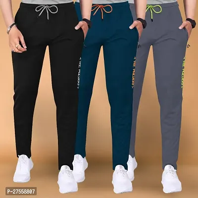 Stylish Multicoloured Cotton Regular Track Pants For Men Pack Of 3-thumb0