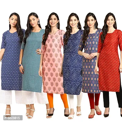 Women Crepe Digital Printed Straight Kurti  Pack of 6-thumb0