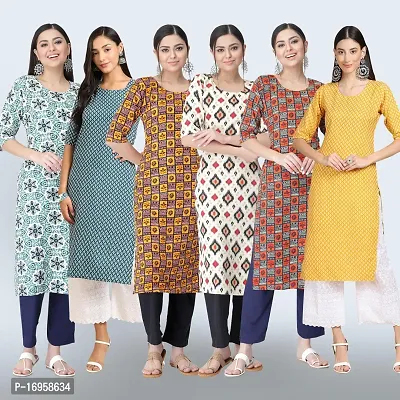 Women Stylish Crepe Printed Straight Kurta Combo