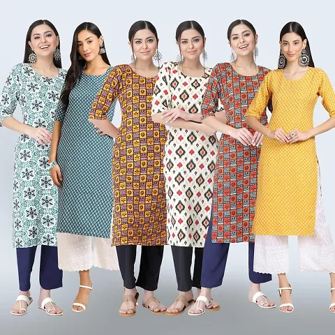 Women Stylish Crepe Printed Straight Kurtas Pack of 6 Vol 3