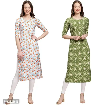 Straight Multicoloured Printed Crepe Kurta Pack Of 2