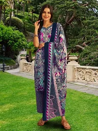 Stylish Multicoloured Cotton Blend Printed Kurta, Bottom and Dupatta Set For Women-thumb1