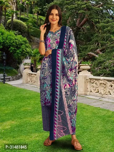 Stylish Multicoloured Cotton Blend Printed Kurta, Bottom and Dupatta Set For Women-thumb2