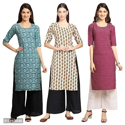 Elite Crepe Printed Straight Stitched Kurta For Women- Pack Of 3-thumb0