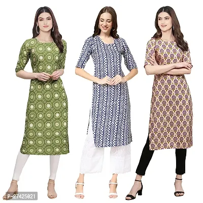 Stylish Multicoloured Crepe Stitched Kurta For Women Pack of 3