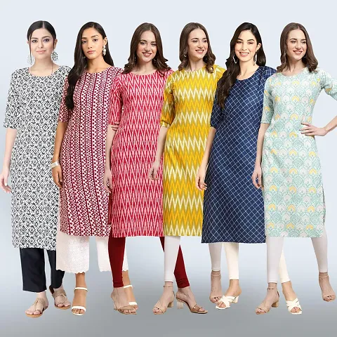 Combo Of 6 Crepe Printed Kurtis