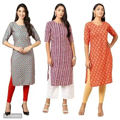 Stylish Multicoloured Crepe Stitched Kurta For Women Pack of 3-thumb0