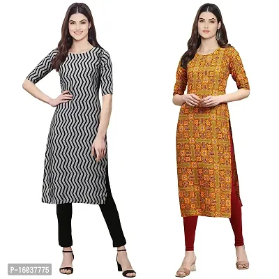 Stylish Crepe Printed Straight Kurta For Women-Pack Of 2-thumb0