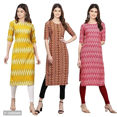 Women Crepe Digital Printed Straight Kurti  Pack of 3