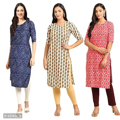 Stylish Crepe Digital Printed Straight Kurti For Women Pack of 3