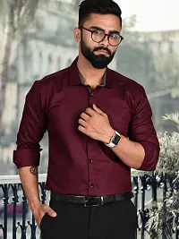 Men Stylish Maroon Cotton Solid Long Sleeve Semi Formal Shirt-thumb1