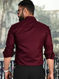 Men Stylish Maroon Cotton Solid Long Sleeve Semi Formal Shirt-thumb3