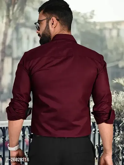 Men Stylish Maroon Cotton Solid Long Sleeve Semi Formal Shirt-thumb4