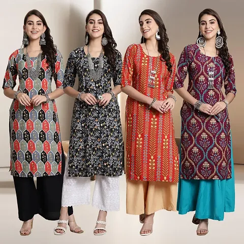 Fancy Straight Crepe Kurti - Pack Of 4