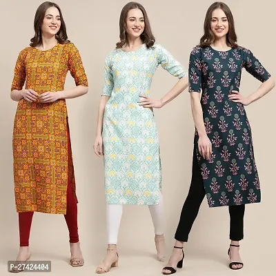 Stylish Multicoloured Crepe Stitched Kurta For Women Pack of 3-thumb0