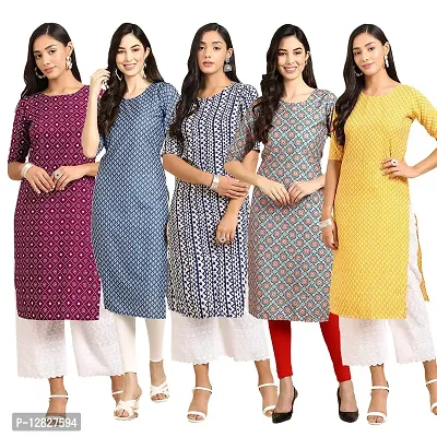 Attractive Straight Multicoloured Printed Crepe Kurta Combo For Women Pack Of 5-thumb0