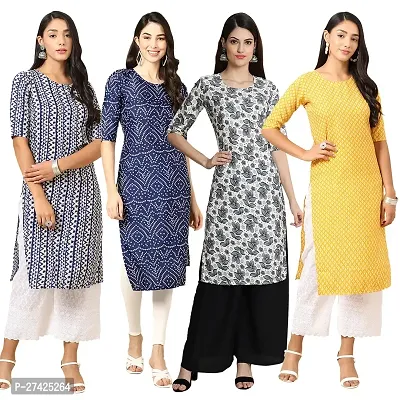 Stylish Multicoloured Crepe Stitched Kurta For Women Pack of 4-thumb0