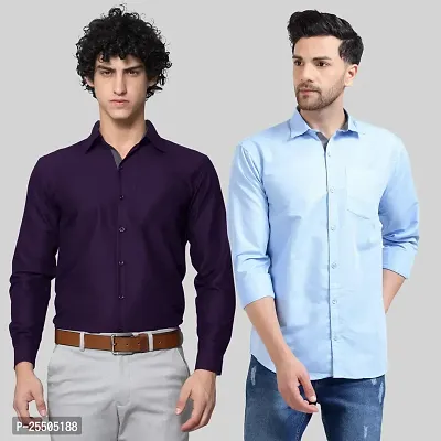 Elegant Cotton Multicoloured Long Sleeves Formal Shirt For Men- Pack Of 2