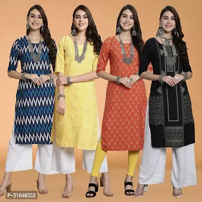 Attractive Multicoloured Printed Crepe Kurtas For Women Pack Of 4