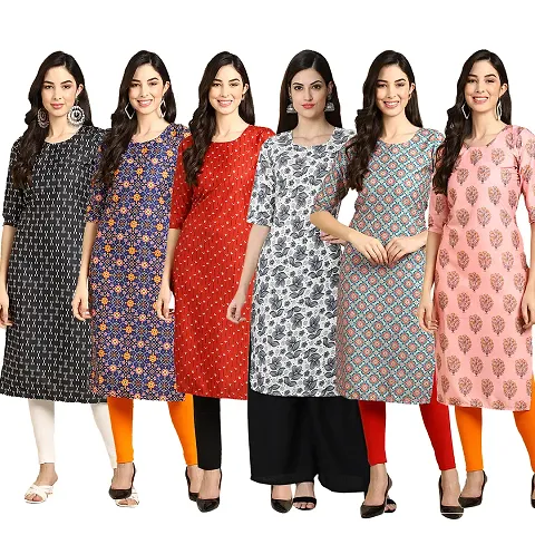 Stylish Crepe Printed Kurti - Pack of 6