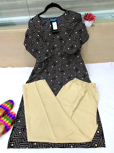 Stylish Crepe Printed Straight Kurtis Bottom Set