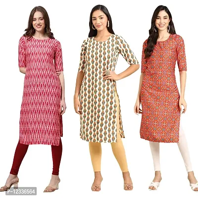 Elite Crepe Printed Straight Stitched Kurta For Women- Pack Of 3-thumb0