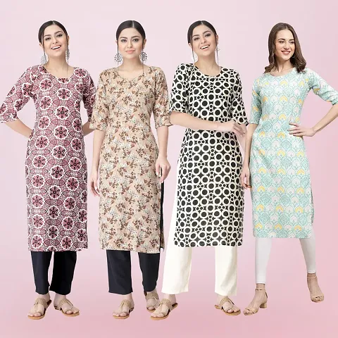 Combo Of 4 Crepe Printed Kurtis