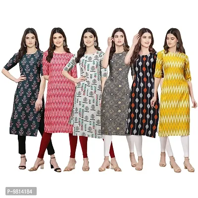 Women Crepe Digital Printed Straight Kurti  Pack of 6-thumb0