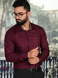 Men Stylish Maroon Cotton Solid Long Sleeve Semi Formal Shirt-thumb4