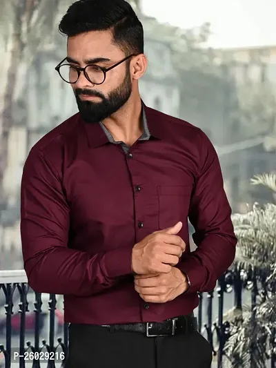 Men Stylish Maroon Cotton Solid Long Sleeve Semi Formal Shirt-thumb5