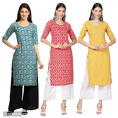 Elite Crepe Printed Straight Stitched Kurta For Women- Pack Of 3-thumb0