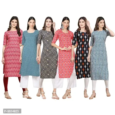 Women Crepe Digital Printed Straight Kurti  Pack of 6-thumb0