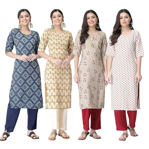 Trendy Crepe Kurta For Women- Combo Of 4