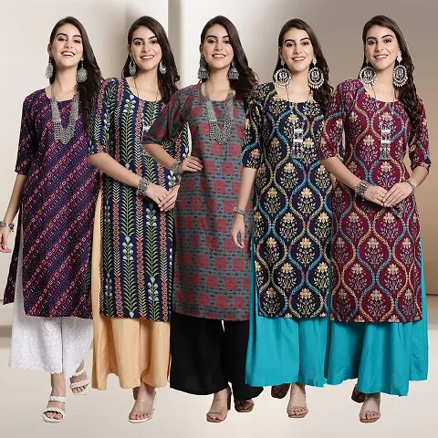 Fancy Straight Crepe Kurti - Pack Of 5