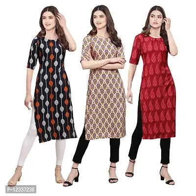 Elite Crepe Printed Straight Stitched Kurta For Women- Pack Of 3