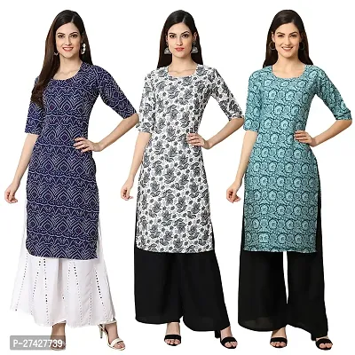 Stylish Multicoloured Crepe Stitched Kurta For Women Pack of 3-thumb0