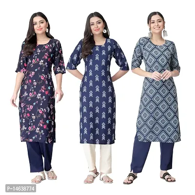 New Crepe Combo Printed Kurtis For Women Pack Of 3-thumb0