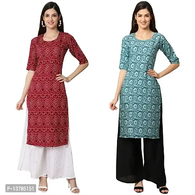 Stylish Crepe Digital Printed Kurta For Women- Pack Of 2